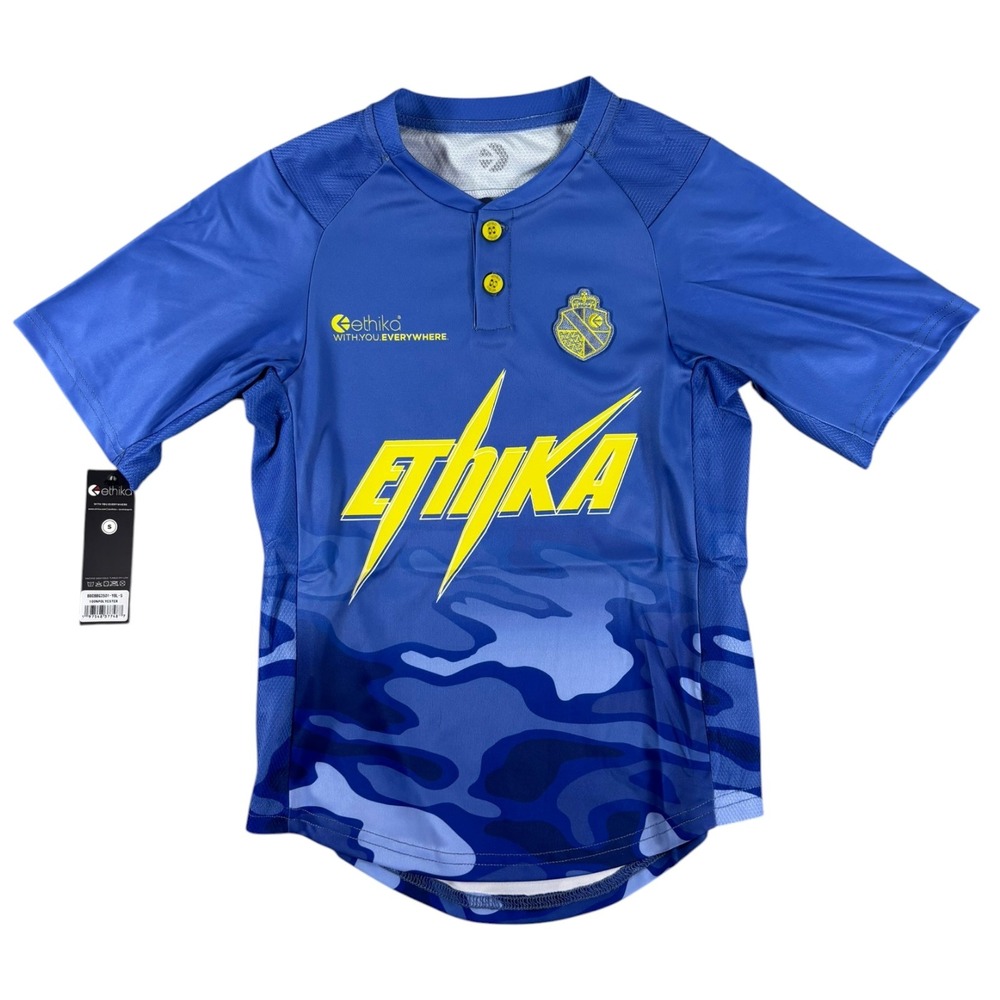 Ethika Boys Blue Camo Henley Jersey‎ Performance Shirt Small NWT